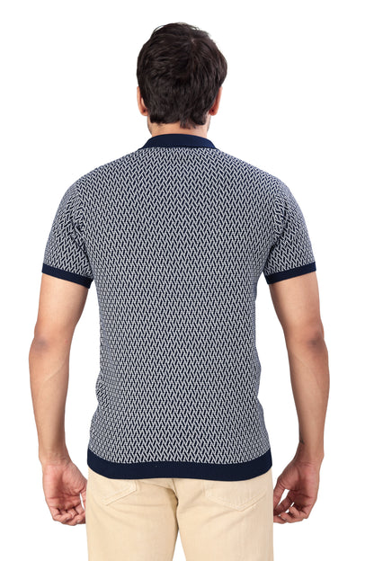 Tim Cooper Switzerland Men’s Navy Blue Patterned Polo T-Shirt with Ribbed Collar