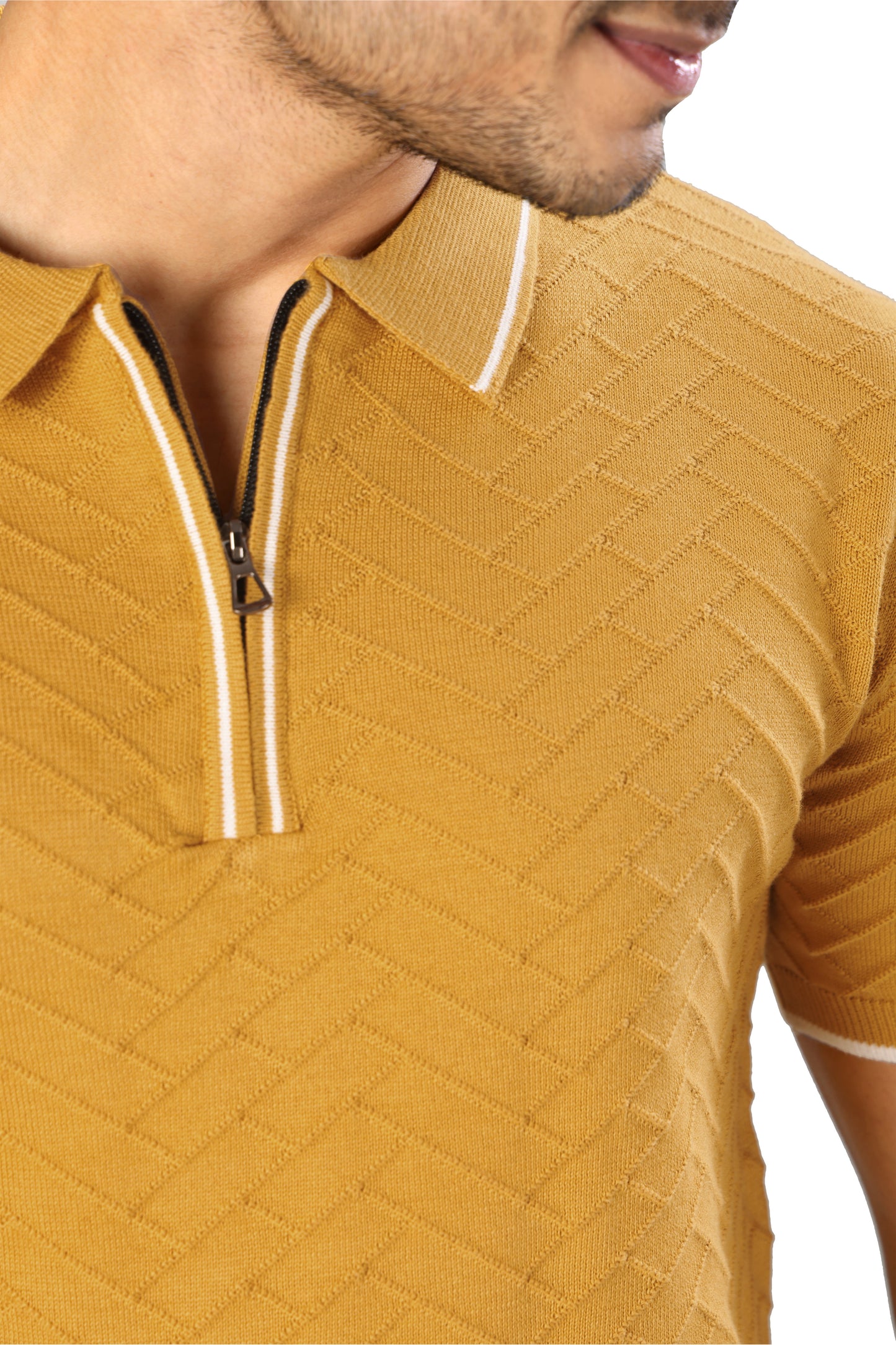 Tim Cooper Switzerland Men’s Mustard Textured Zip Polo T-shirt