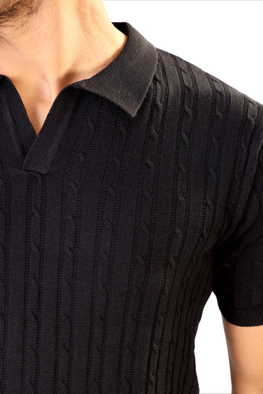 Tim Cooper Switzerland Classic Black Textured Knit Sweat T-Shirt for Men