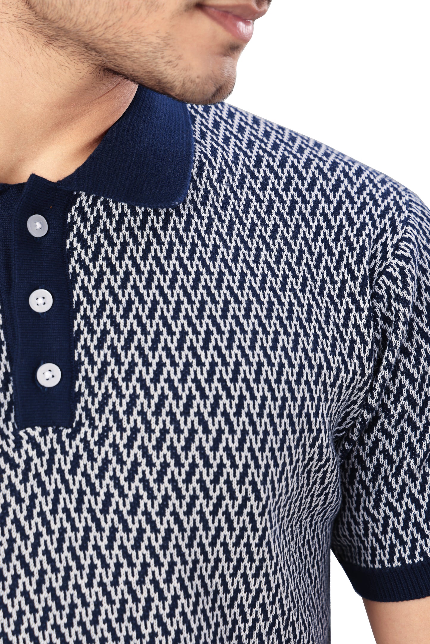 Tim Cooper Switzerland Men’s Navy Blue Patterned Polo T-Shirt with Ribbed Collar