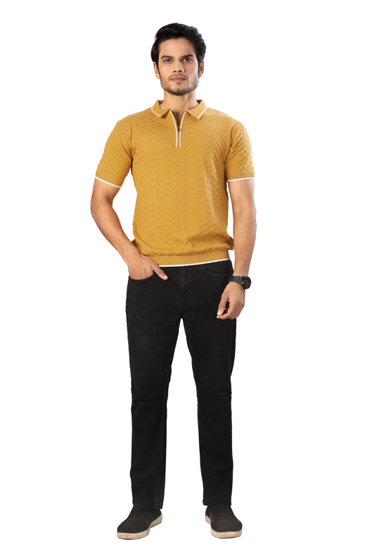 Tim Cooper Switzerland Men’s Mustard Textured Zip Polo T-shirt