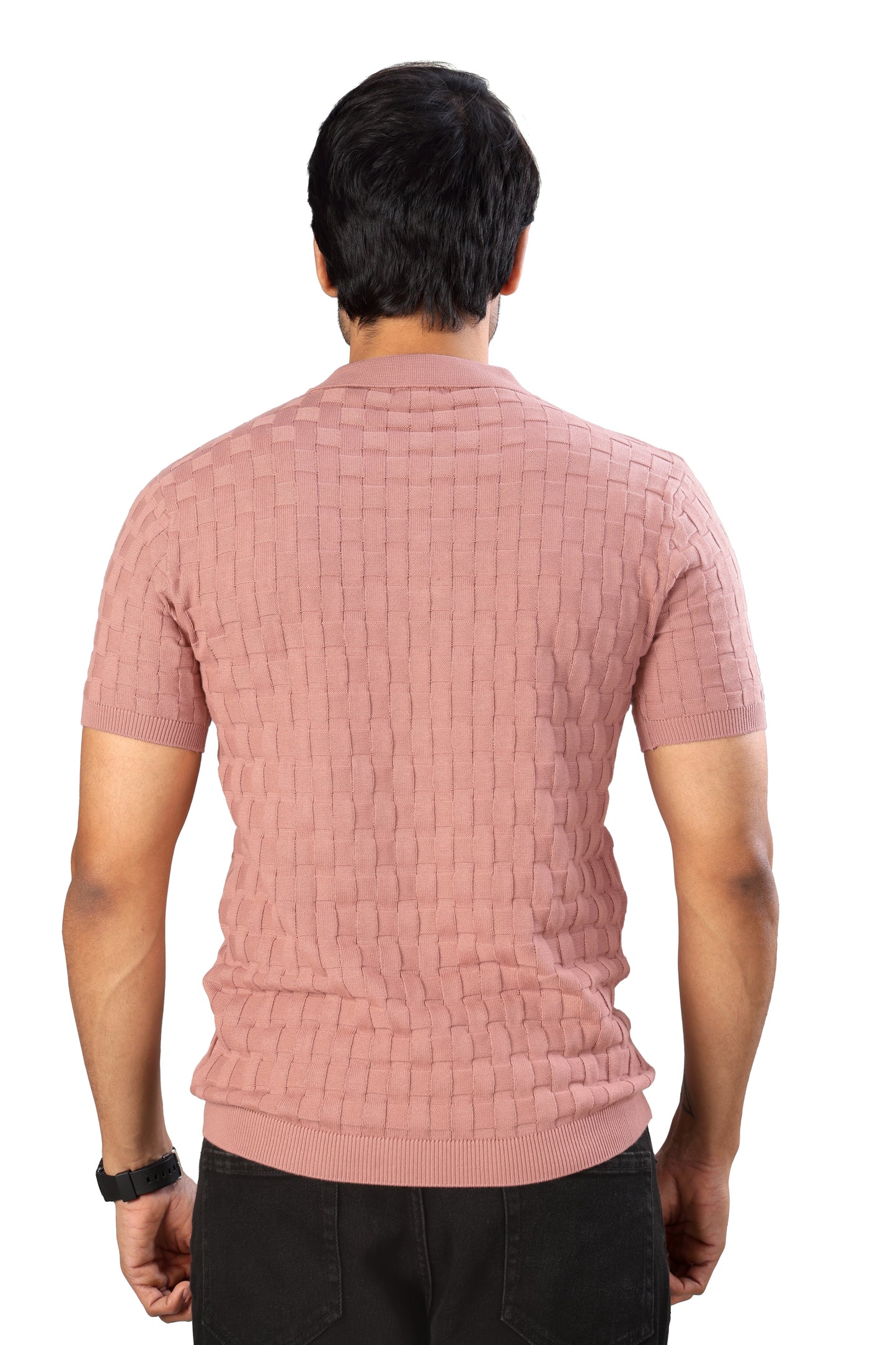Tim Cooper Switzerland Men’s Textured Knit Polo T-Shirt for Men in Dusty Pink