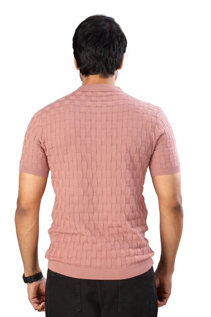 Tim Cooper Switzerland Men’s Textured Knit Polo T-Shirt for Men in Dusty Pink