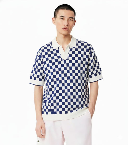 Tim Cooper Switzerland Blue and White Checkered Knit Sweat T-Shirt