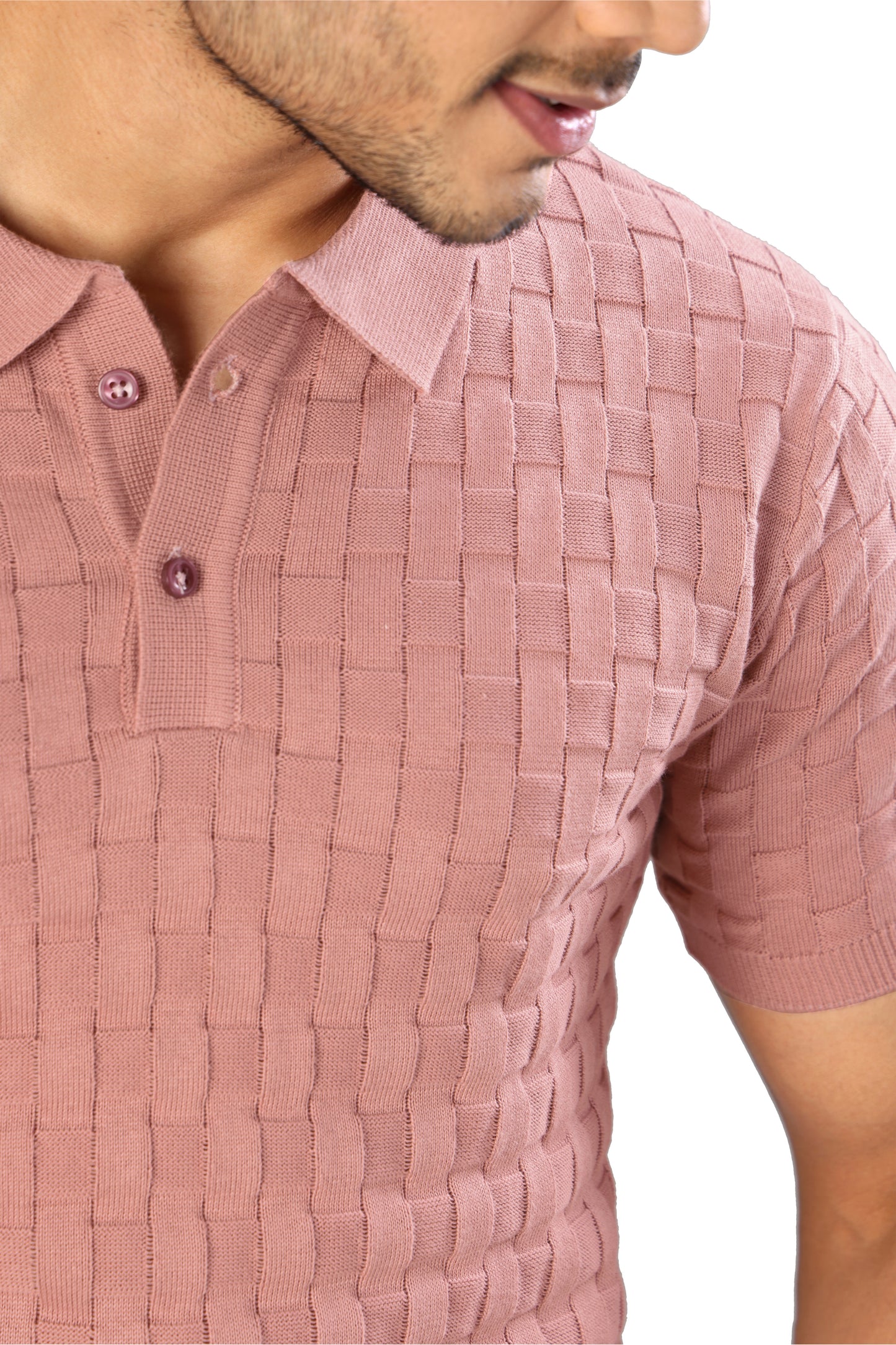 Tim Cooper Switzerland Men’s Textured Knit Polo T-Shirt for Men in Dusty Pink