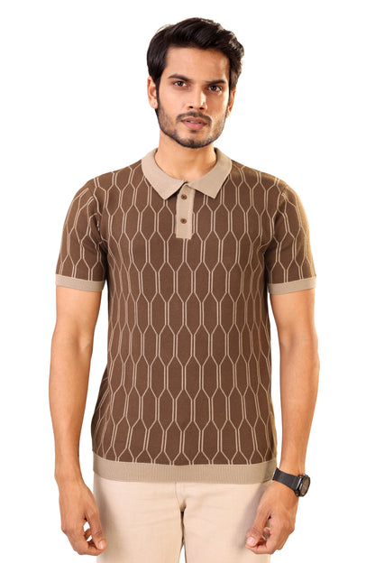 Tim Cooper Switzerland Men’s Brown Geometric Knit Sweat T-Shirt