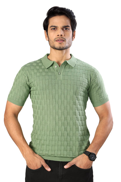 Tim Cooper Switzerland Men’s Textured Knit Polo T-Shirt for Men in Sage Green