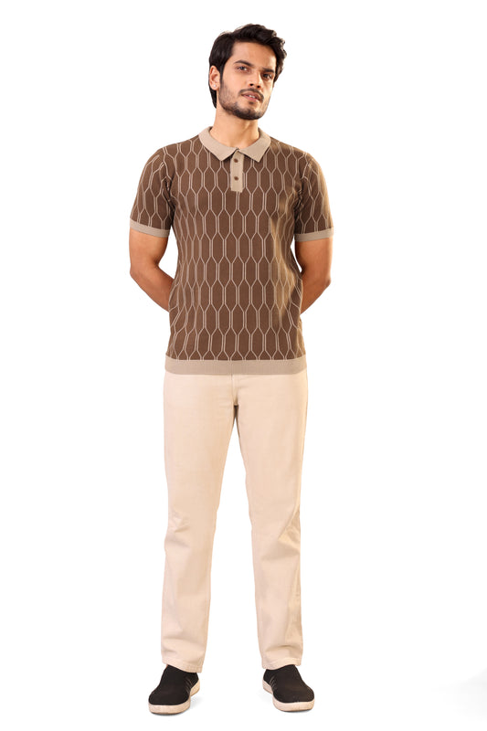 Tim Cooper Switzerland Men’s Brown Geometric Knit Sweat T-Shirt