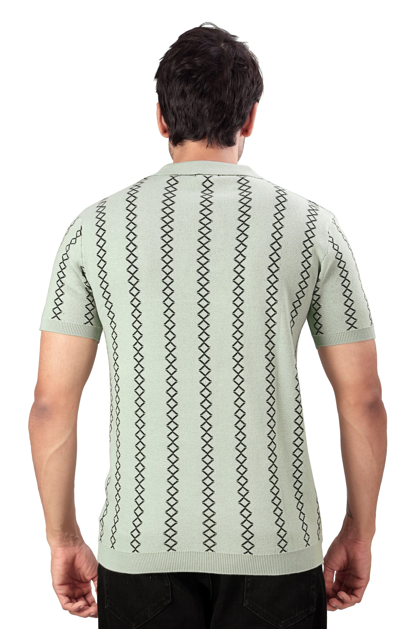 Tim Cooper Switzerland Men’s Sage Green Vertical Patterned Knit Polo T-Shirt