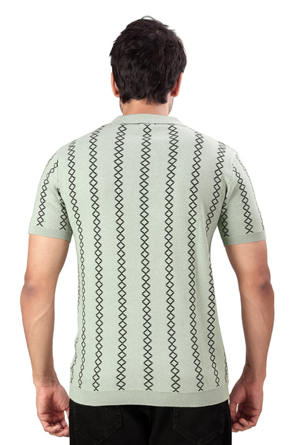 Tim Cooper Switzerland Men’s Sage Green Vertical Patterned Knit Polo T-Shirt