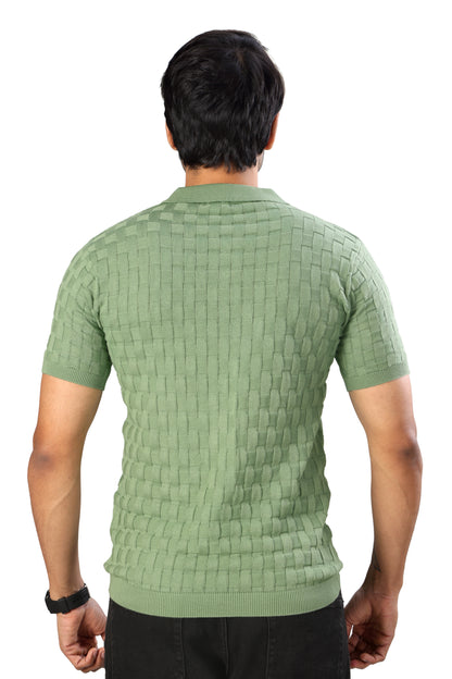 Tim Cooper Switzerland Men’s Textured Knit Polo T-Shirt for Men in Sage Green
