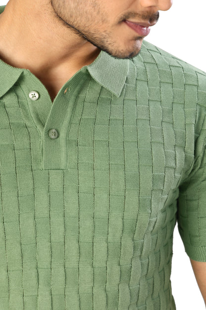 Tim Cooper Switzerland Men’s Textured Knit Polo T-Shirt for Men in Sage Green