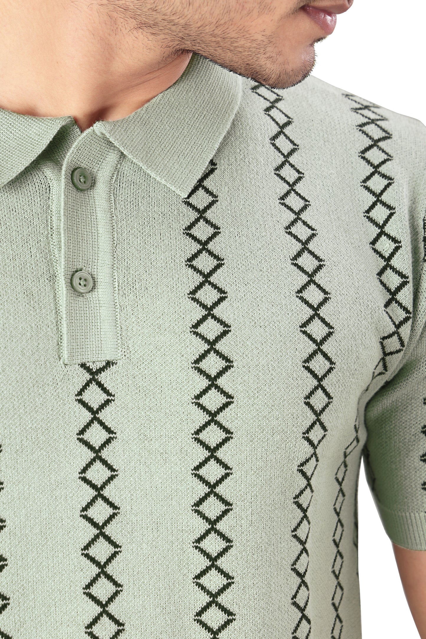 Tim Cooper Switzerland Men’s Sage Green Vertical Patterned Knit Polo T-Shirt