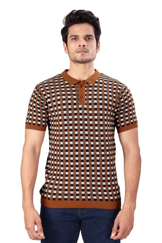 Tim Cooper Switzerland Checkered Polo T-Shirt with Contrast Collar