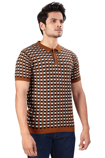 Tim Cooper Switzerland Checkered Polo T-Shirt with Contrast Collar