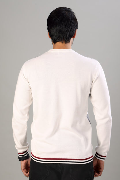 Tim Cooper Switzerland Men’s Argyle Knit Pullover Sweater in White and Grey