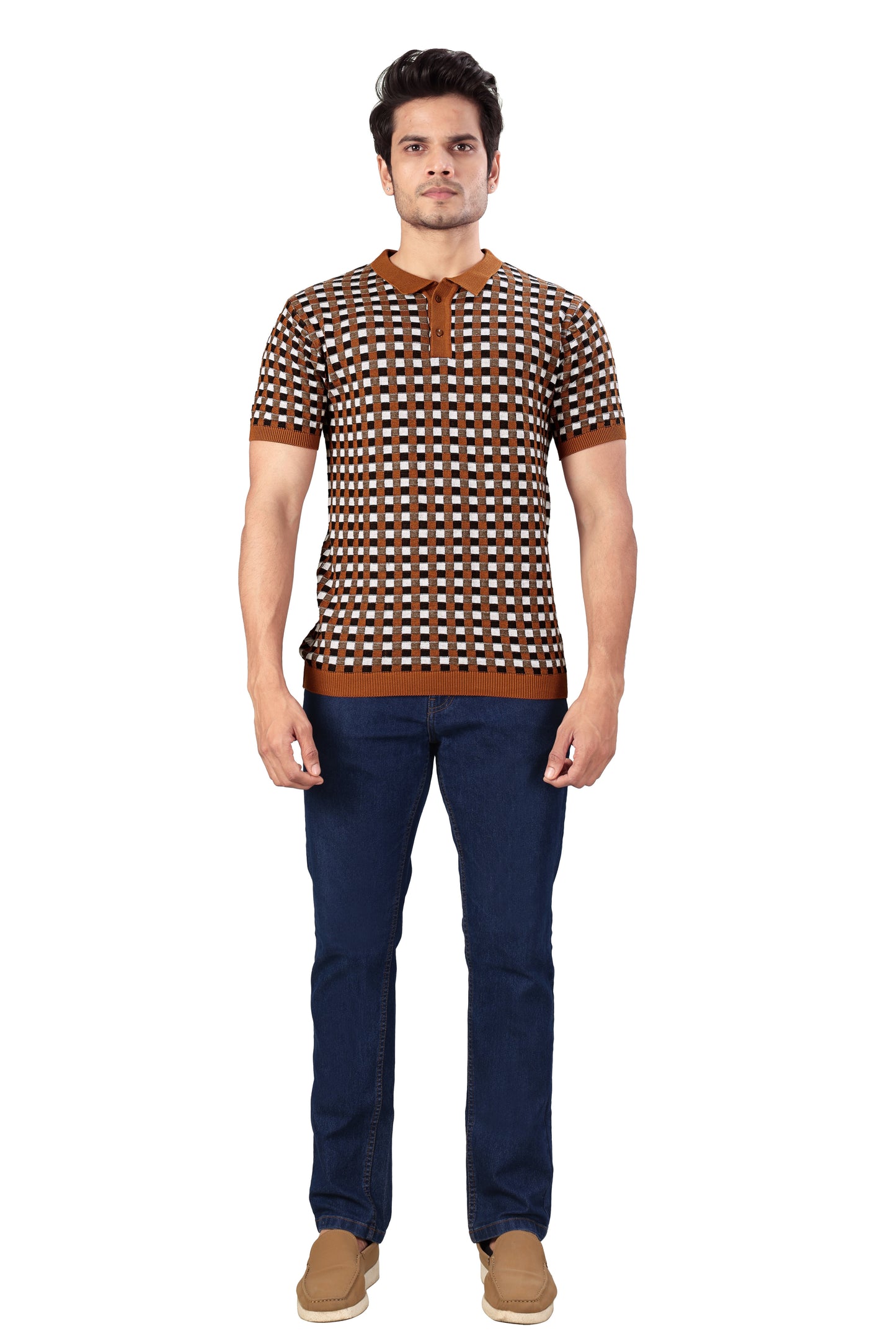 Tim Cooper Switzerland Checkered Polo T-Shirt with Contrast Collar