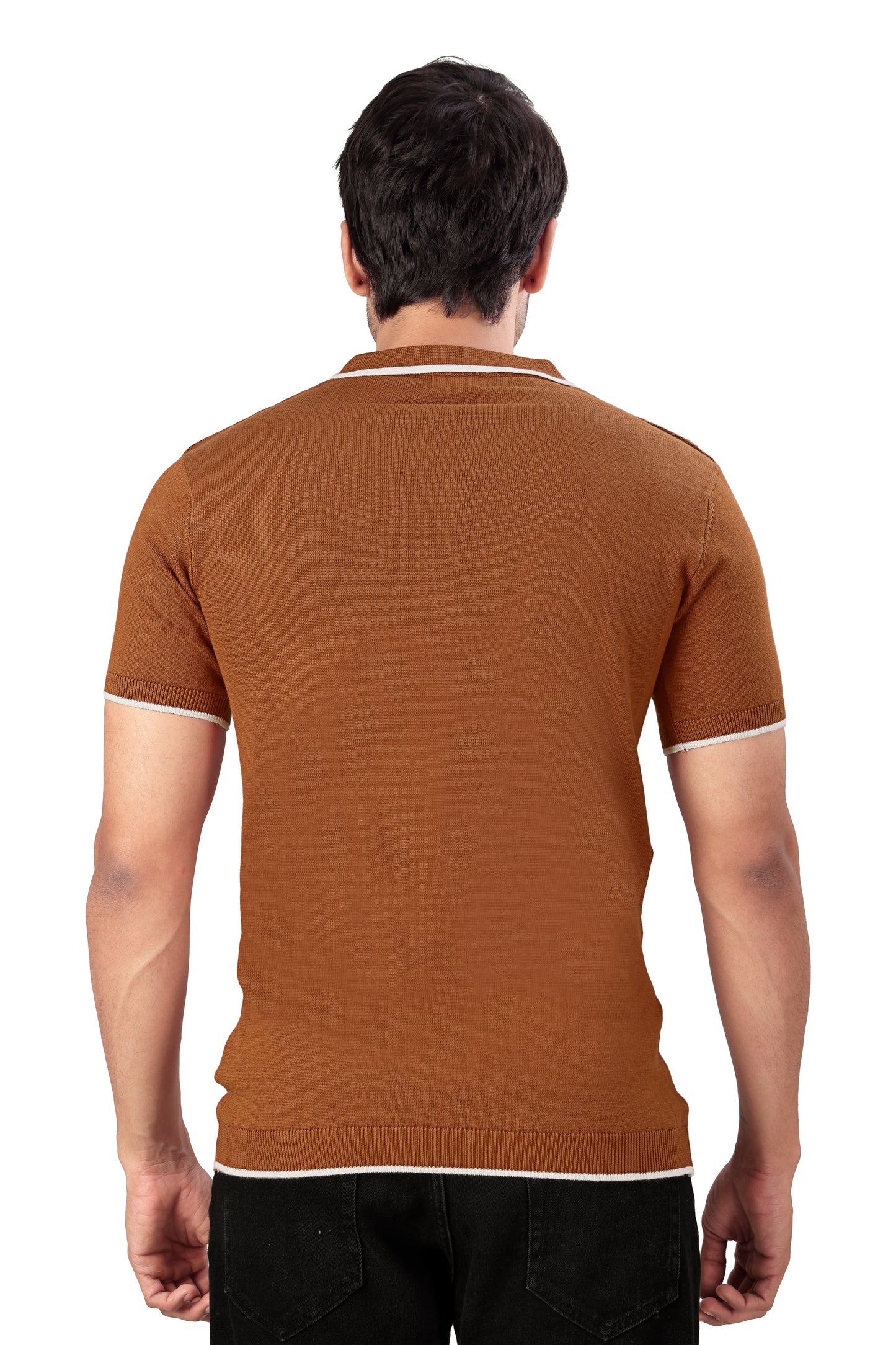 Tim Cooper Switzerland Rust Cable-Knit Polo T-Shirt with Contrast Trim