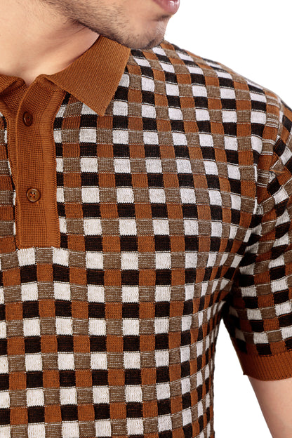 Tim Cooper Switzerland Checkered Polo T-Shirt with Contrast Collar