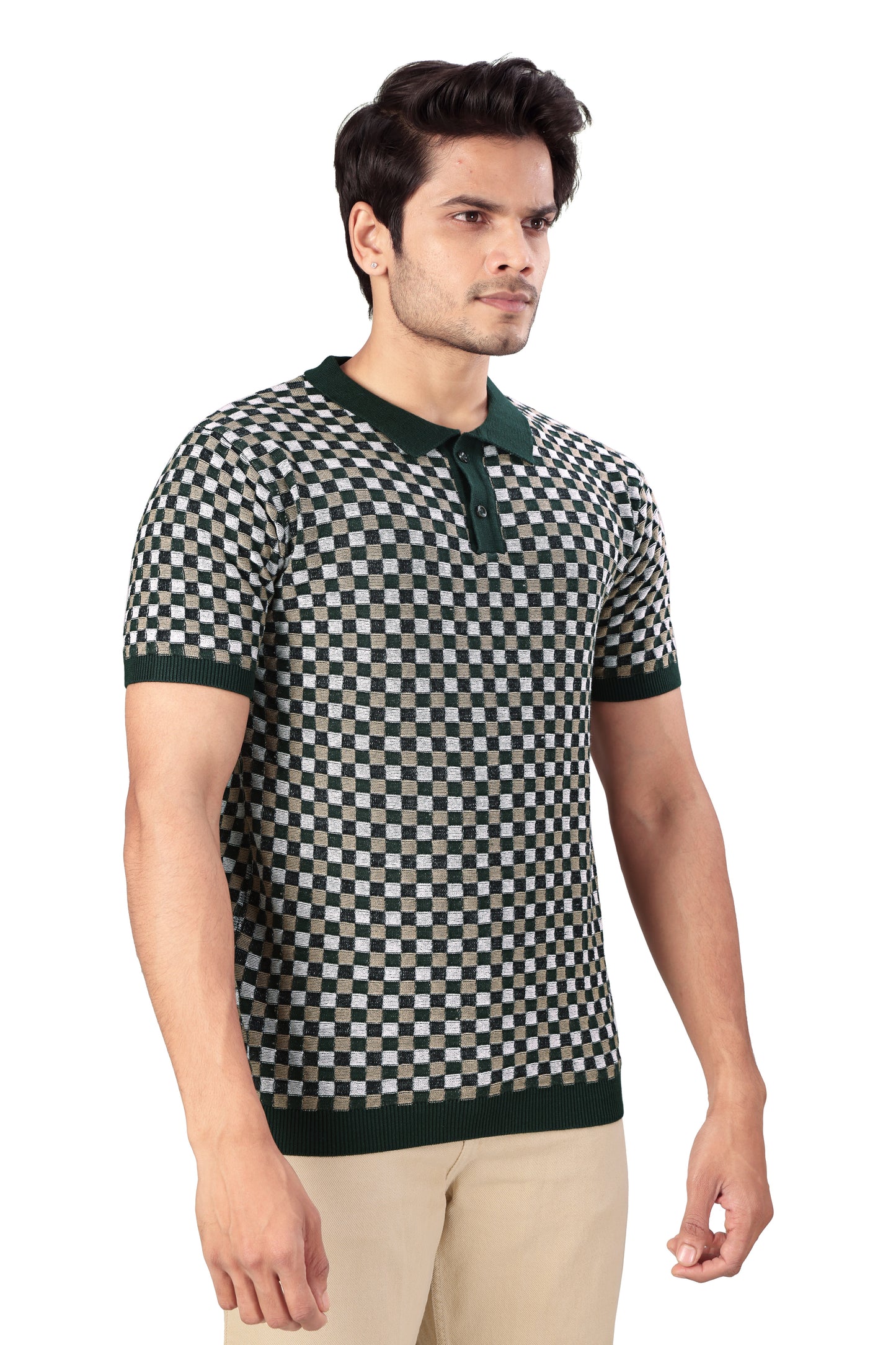 Tim Cooper Switzerland Men’s Green Checkered Knit Polo T-Shirt