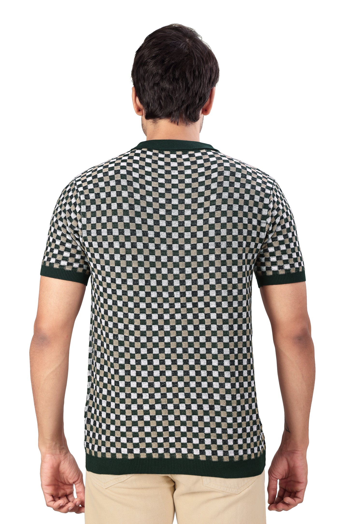 Tim Cooper Switzerland Men’s Green Checkered Knit Polo T-Shirt