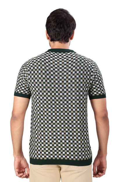 Tim Cooper Switzerland Men’s Green Checkered Knit Polo T-Shirt