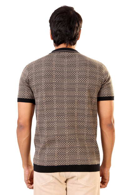 Tim Cooper Switzerland Men’s Beige & Black Geometric Knit Sweat T-Shirt