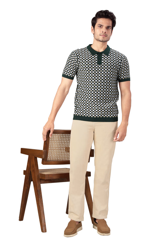 Tim Cooper Switzerland Men’s Green Checkered Knit Polo T-Shirt