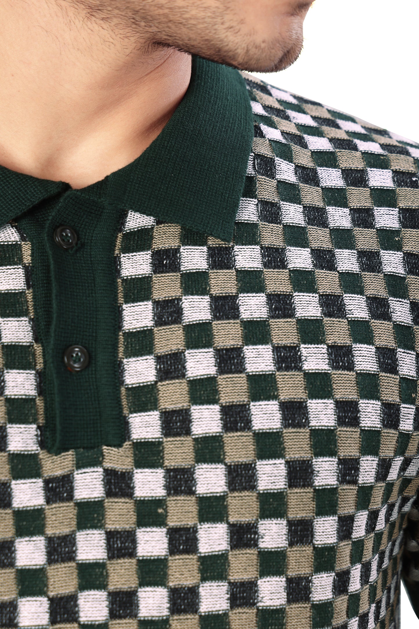 Tim Cooper Switzerland Men’s Green Checkered Knit Polo T-Shirt