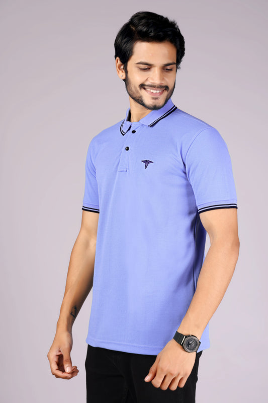 Tim Cooper Switzerland Men’s Light Blue Polo T-Shirt with Contrast Collar Trim