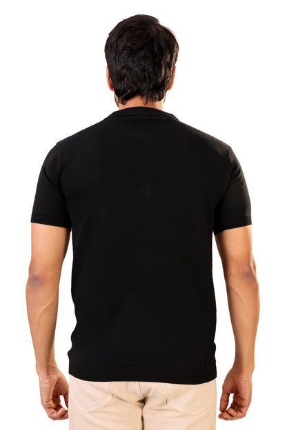 Tim Cooper Switzerland Men’s Black Textured Knit Sweat with Beige Geometric Pattern