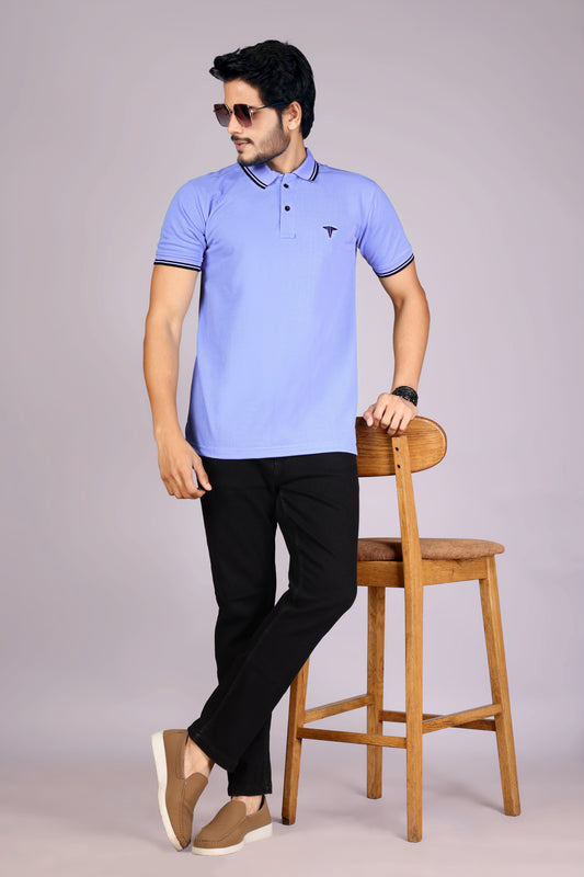 Tim Cooper Switzerland Men’s Light Blue Polo T-Shirt with Contrast Collar Trim
