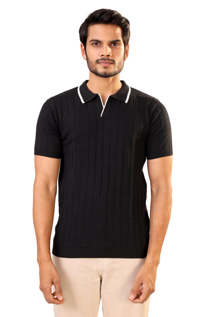 Tim Cooper Switzerland Men’s Black Short-Sleeve Sweat T-Shirt with Contrast Collar