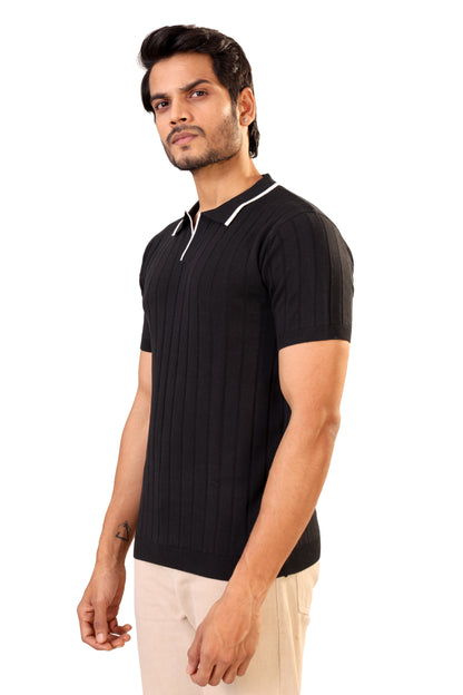 Tim Cooper Switzerland Men’s Black Short-Sleeve Sweat T-Shirt with Contrast Collar