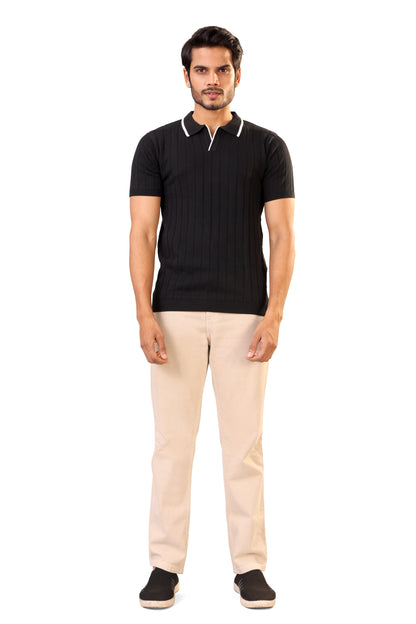 Tim Cooper Switzerland Men’s Black Short-Sleeve Sweat T-Shirt with Contrast Collar