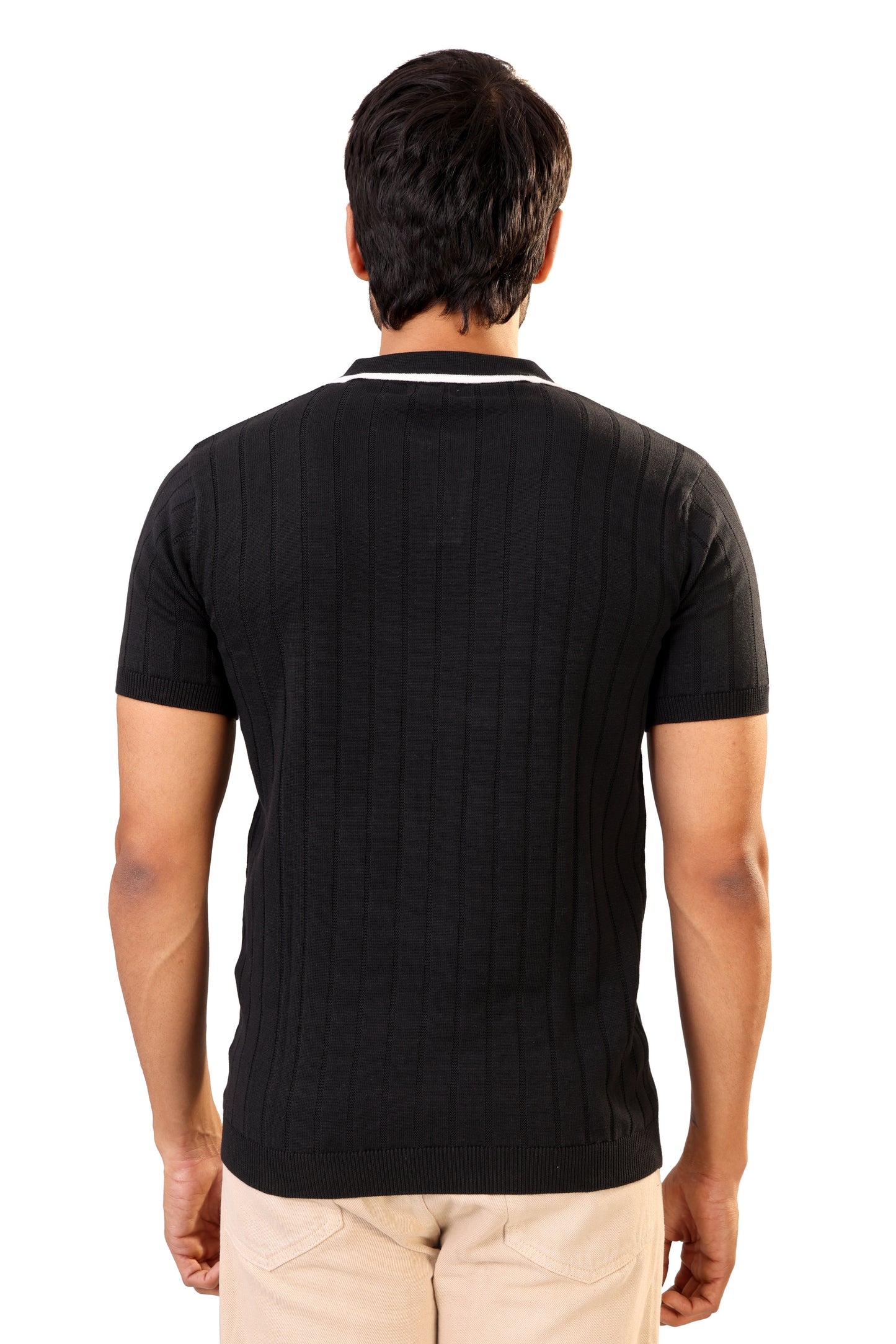 Tim Cooper Switzerland Men’s Black Short-Sleeve Sweat T-Shirt with Contrast Collar