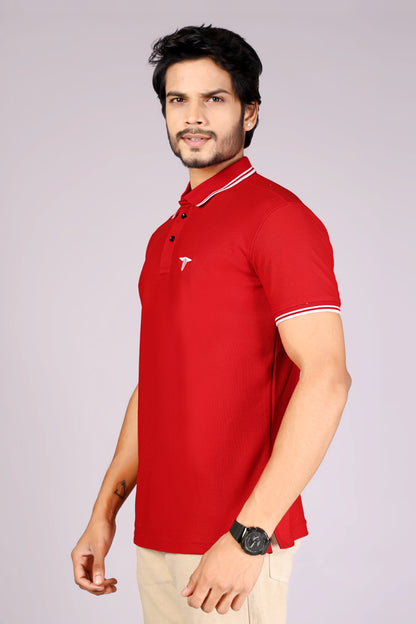 Tim Cooper Switzerland Men’s Red Classic Polo T-Shirt with Contrast Trim
