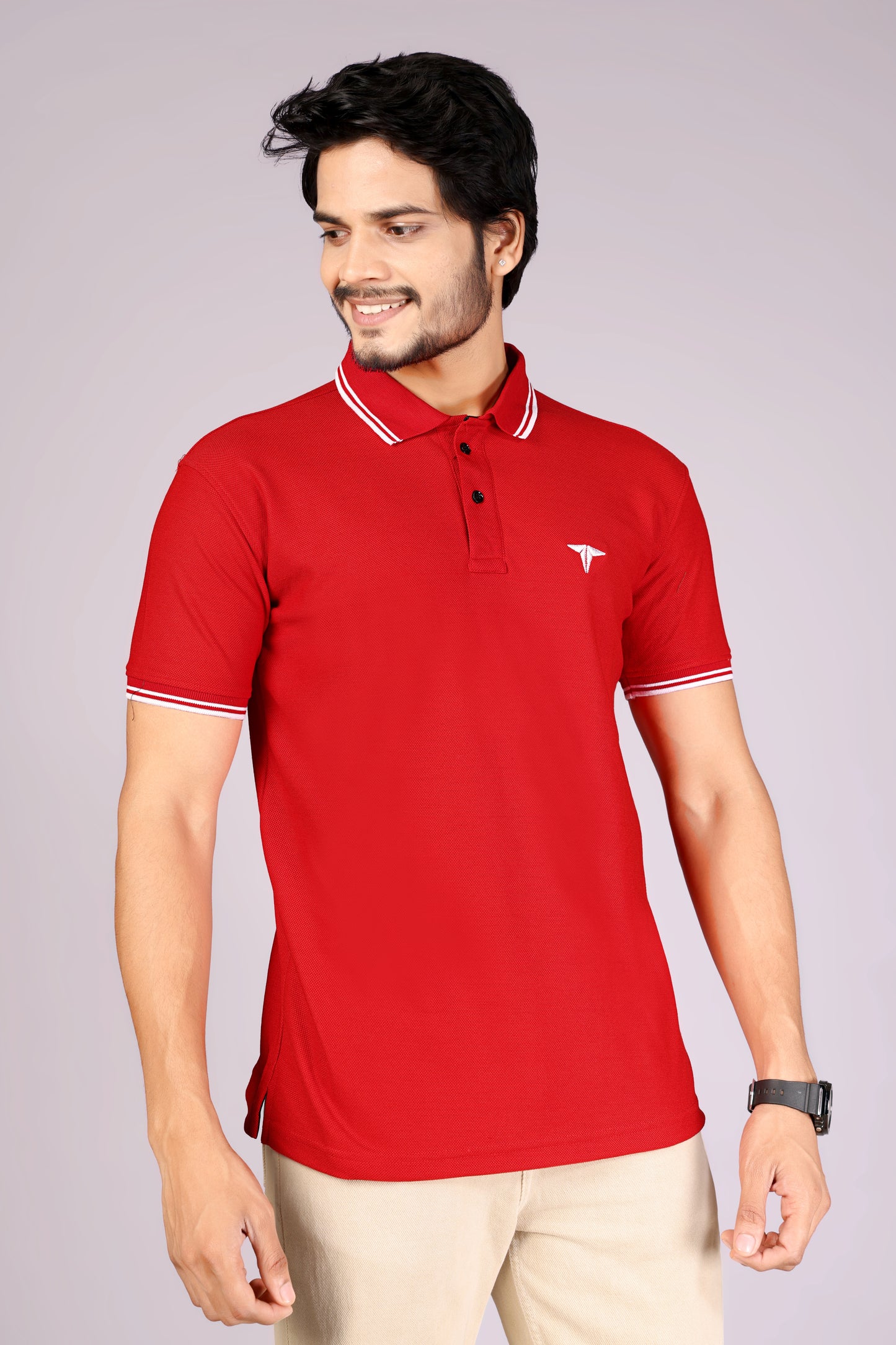 Tim Cooper Switzerland Men’s Red Classic Polo T-Shirt with Contrast Trim