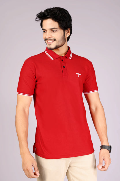 Tim Cooper Switzerland Men’s Red Classic Polo T-Shirt with Contrast Trim