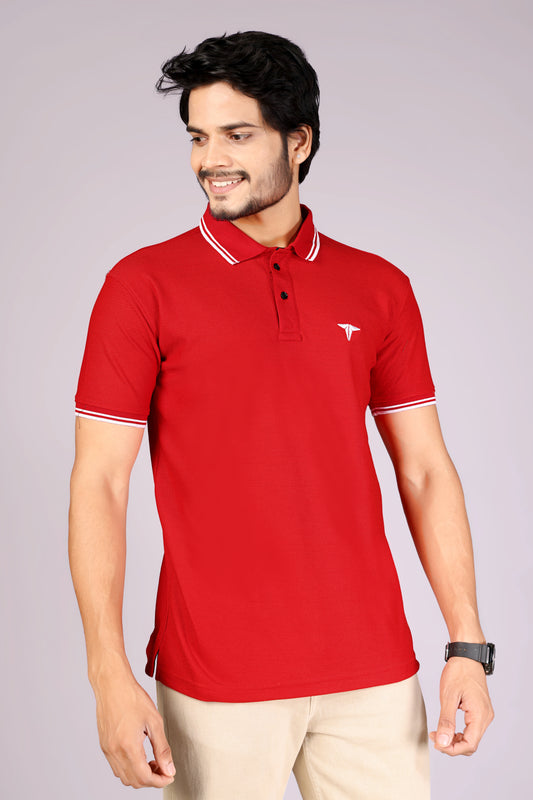Tim Cooper Switzerland Men’s Red Classic Polo T-Shirt with Contrast Trim