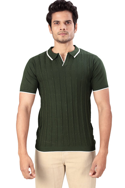 Tim Cooper Switzerland Men’s Olive Green Textured Polo T-Shirt with Contrast Trim