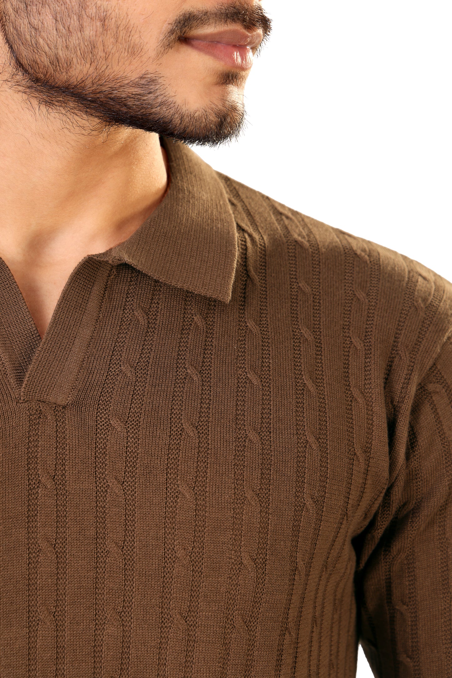 Tim Cooper Switzerland Men’s Short-Sleeve Cable-Knit Sweat T-Shirt – Brown