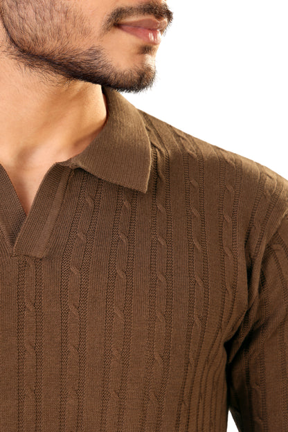 Tim Cooper Switzerland Men’s Short-Sleeve Cable-Knit Sweat T-Shirt – Brown