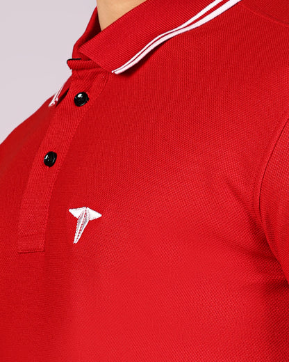 Tim Cooper Switzerland Men’s Red Classic Polo T-Shirt with Contrast Trim