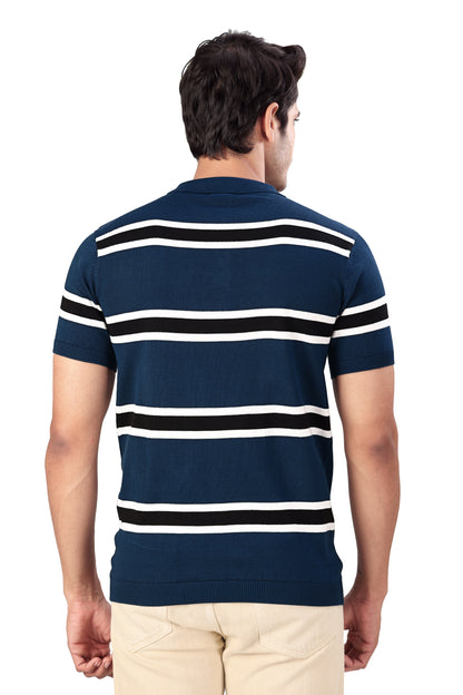 Tim Cooper Switzerland Men’s Blue Striped Knit Polo T-Shirt