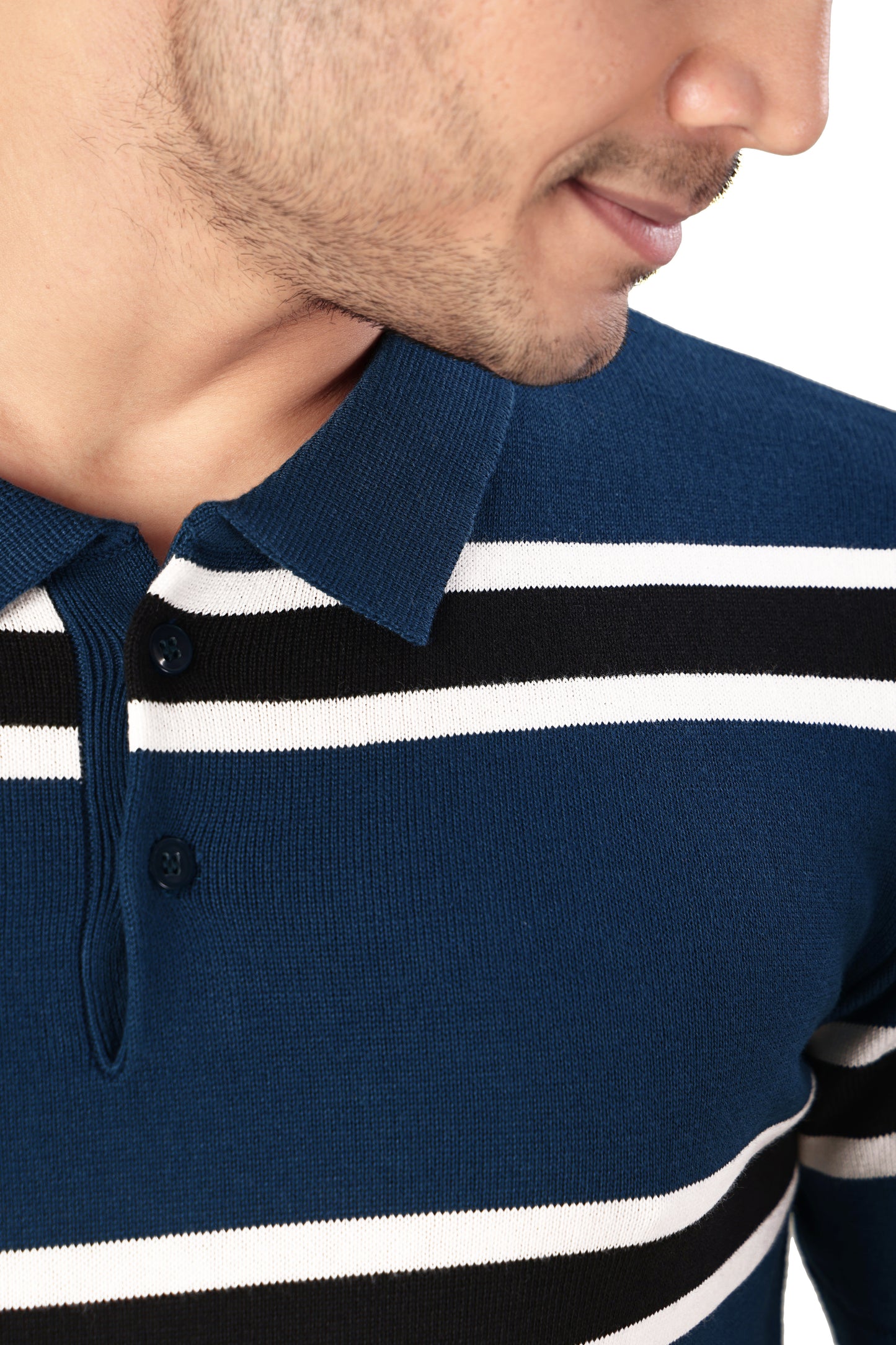 Tim Cooper Switzerland Men’s Blue Striped Knit Polo T-Shirt