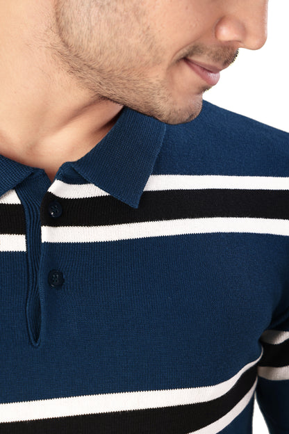 Tim Cooper Switzerland Men’s Blue Striped Knit Polo T-Shirt