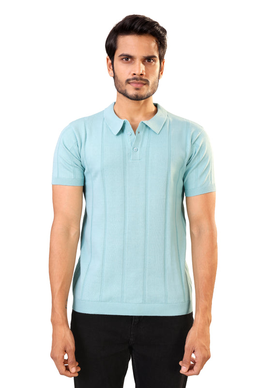 Tim Cooper Switzerland Men’s Light Aqua Knitted Sweat T-Shirt