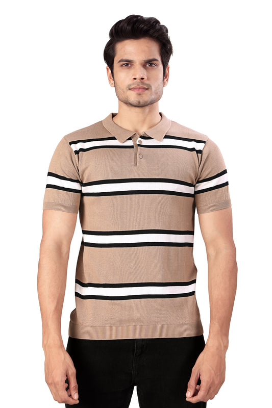 Tim Cooper Switzerland Men’s Beige Striped Polo T-Shirt