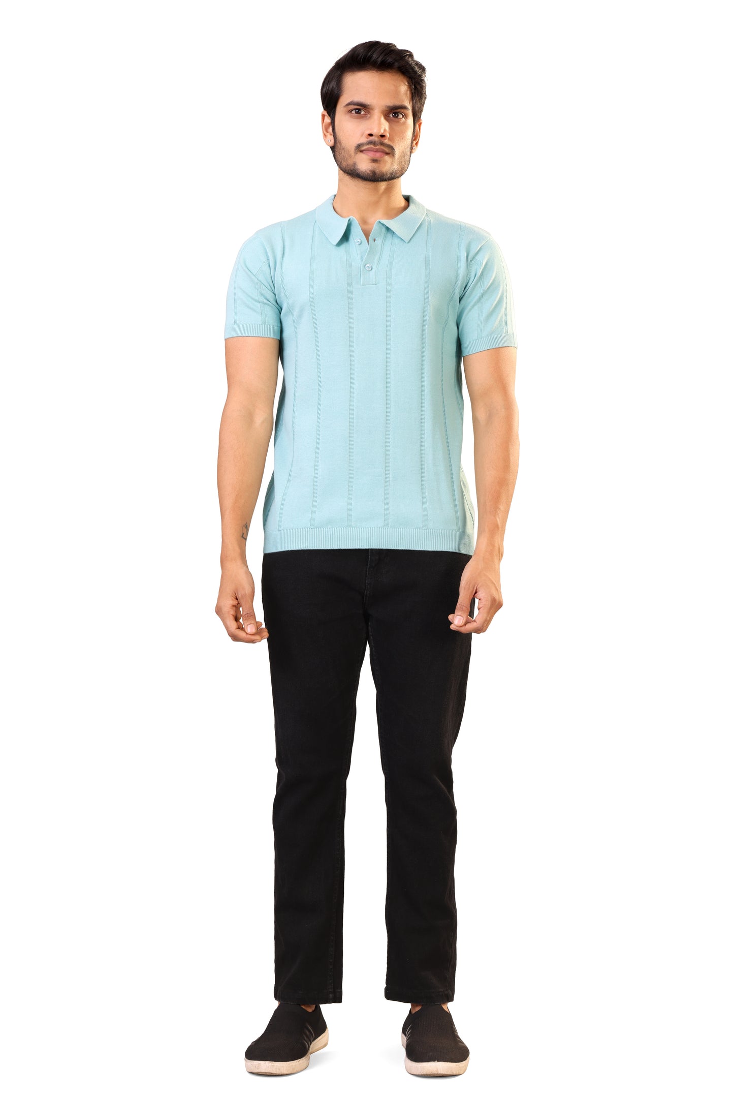 Tim Cooper Switzerland Men’s Light Aqua Knitted Sweat T-Shirt